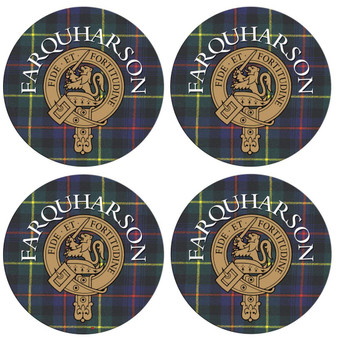 Farquharson Scottish Clan Family Name Round Cork Coasters Set of 4
