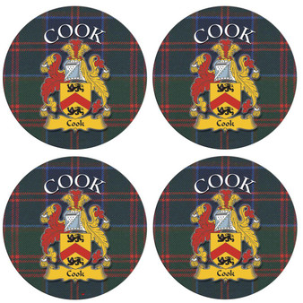 Cook Scottish Clan Family Name Round Cork Coasters Set of 4