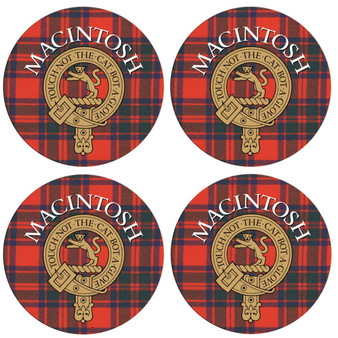 MacIntosh Scottish Clan Family Name Round Cork Coasters Set of 4