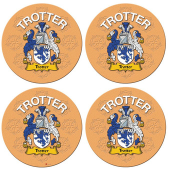 Trotter English Ancestry Family Name Round Cork Coasters Set of 4
