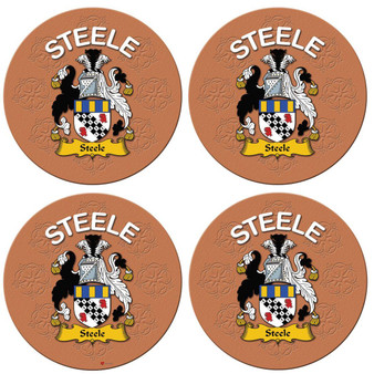 Steele English Ancestry Family Name Round Cork Coasters Set of 4