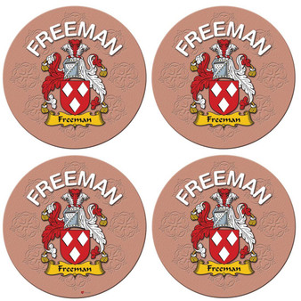 Freeman English Ancestry Family Name Round Cork Coasters Set of 4
