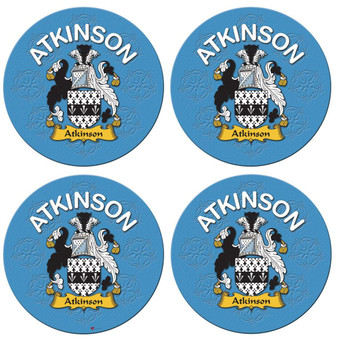 Atkinson English Ancestry Family Name Round Cork Coasters Set of 4