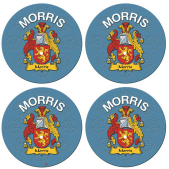 Morris English Ancestry Family Name Round Cork Coasters Set of 4