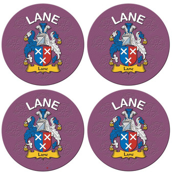 Lane English Ancestry Family Name Round Cork Coasters Set of 4