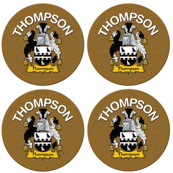 Thompson English Ancestry Family Name Round Cork Coasters Set of 4