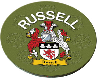 Russell English Ancestry Family Name Round Cork Coasters Set of 4