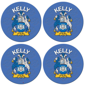 Kelly English Ancestry Family Name Round Cork Coasters Set of 4