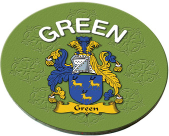 Green English Ancestry Family Name Round Cork Coasters Set of 4