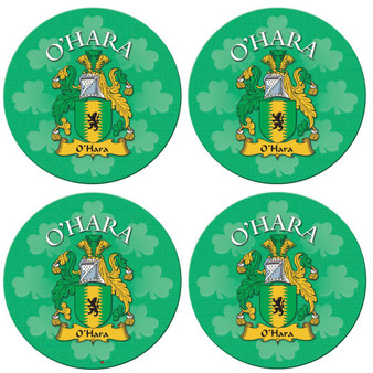 O'Hara Irish Clan Name Round Cork Coasters Set of 4 Irish Gift