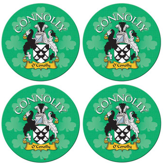 Connolly Irish Clan Name Round Cork Coasters Set of 4 Irish Gift