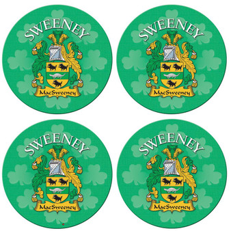 Sweeney Irish Clan Name Round Cork Coasters Set of 4 Irish Gift
