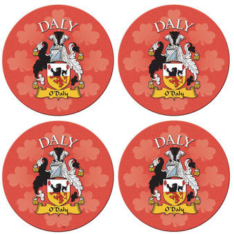 Daly Irish Clan Name Round Cork Coasters Set of 4 Irish Gift