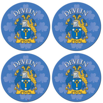 Devlin Irish Clan Name Round Cork Coasters Set of 4 Irish Gift