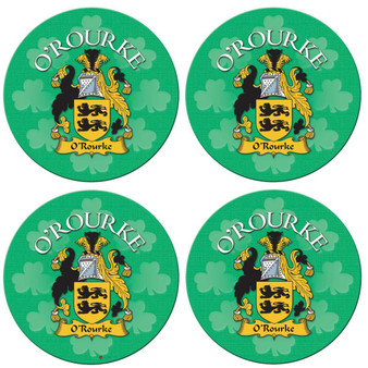 O'Rourke Irish Clan Name Round Cork Coasters Set of 4 Irish Gift