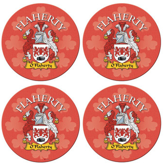 Flaherty Irish Clan Name Round Cork Coasters Set of 4 Irish Gift
