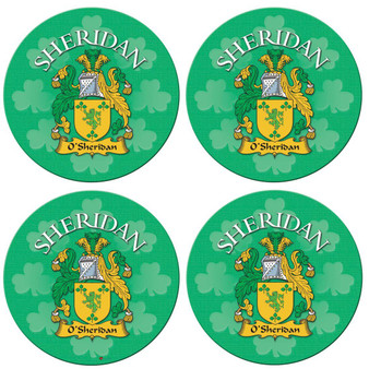 Sheridan Irish Clan Name Round Cork Coasters Set of 4 Irish Gift