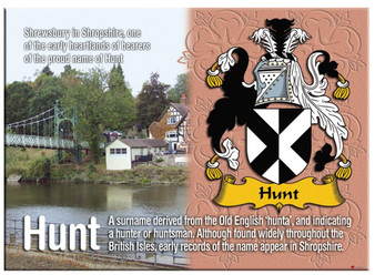 Hunt English Ancestry Family Name Metallic Picture Magnet Souvenir Gift