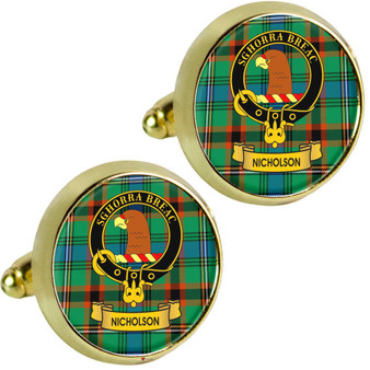 Scottish Clan Mens Cufflinks Nicholson Clan Crest Product Of Scotland Gold Colour