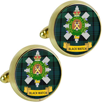 Scottish Clan Mens Cufflinks Black Watch Clan Crest Product Of Scotland Gold Colour