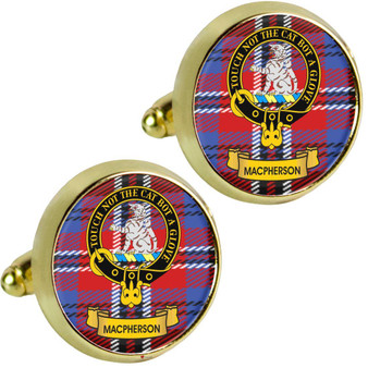 Scottish Clan Mens Cufflinks MacPherson Clan Crest Product Of Scotland Gold Colour