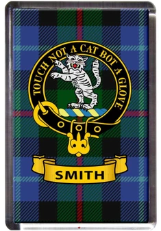 Smith Clan Tartan Fridge Magnet with Scottish Clan Crest on Clear Acrylic Rectangular Base