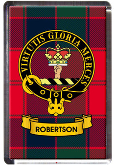 Robertson Clan Tartan Fridge Magnet with Scottish Clan Crest on Clear Acrylic Rectangular Base