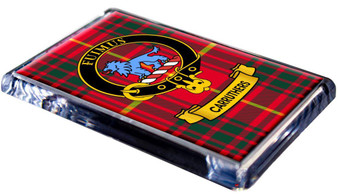 Carruthers Clan Tartan Fridge Magnet with Scottish Clan Crest on Clear Acrylic Rectangular Base