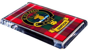 Simpson Clan Tartan Fridge Magnet with Scottish Clan Crest on Clear Acrylic Rectangular Base