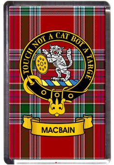 MacBain Clan Tartan Fridge Magnet with Scottish Clan Crest on Clear Acrylic Rectangular Base