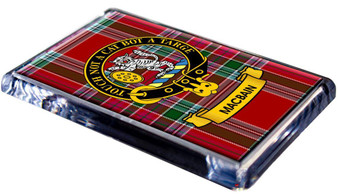 MacBain Clan Tartan Fridge Magnet with Scottish Clan Crest on Clear Acrylic Rectangular Base