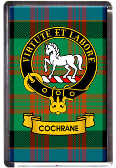 Cochrane Clan Tartan Fridge Magnet with Scottish Clan Crest on Clear Acrylic Rectangular Base