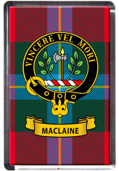 MacLaine Clan Tartan Fridge Magnet with Scottish Clan Crest on Clear Acrylic Rectangular Base