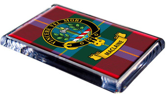 MacLaine Clan Tartan Fridge Magnet with Scottish Clan Crest on Clear Acrylic Rectangular Base