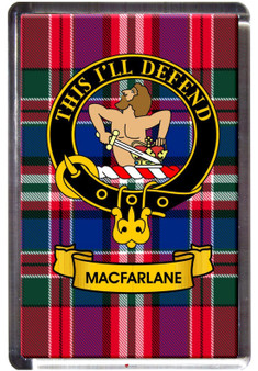 MacFarlane Clan Tartan Fridge Magnet with Scottish Clan Crest on Clear Acrylic Rectangular Base