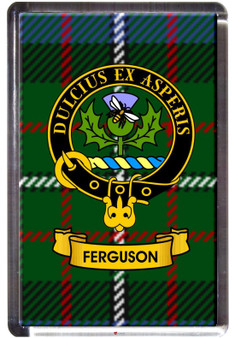 Ferguson Clan Tartan Fridge Magnet with Scottish Clan Crest on Clear Acrylic Rectangular Base Ferguson Clan Tartan Fridge Magnet with Scottish Clan Crest on Clear Acrylic Rectangular Base