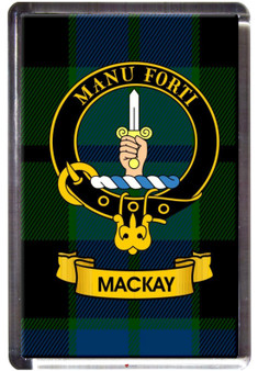 MacKay Clan Tartan Fridge Magnet with Scottish Clan Crest on Clear Acrylic Rectangular Base