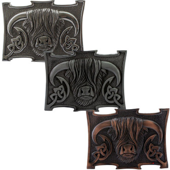 Pewter Highland Coo Cow Kilt Buckle 3 Styles Scottish Made