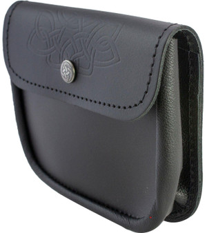 Leather Utility Pouch Black Embossed Celtic Knot Design Large, Attaches to Trouser Belt, Kilts Scottish Made
