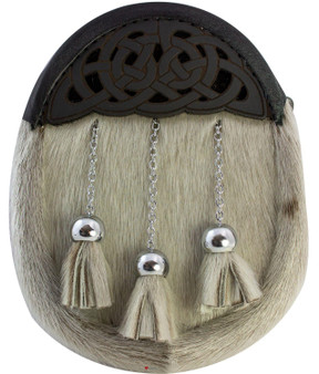 Boys Semi Dress Sporran Hide Body with Black Engraved Celtic Knot Cantle 2 Sizes Made in Scotland