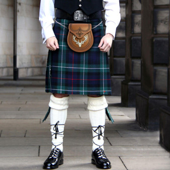 Day Sporran Traditional Scottish Tan Leather with Stag Metal Badge in Antique Finish