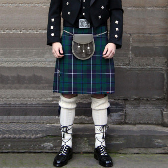 Semi Dress Sporran Grey Leather Black Fur Body Polished chrome Ball and Chain