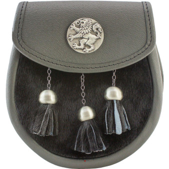 Semi Dress Sporran Fur Pewter Rampant Lion Badge 2 Colours Scottish Made