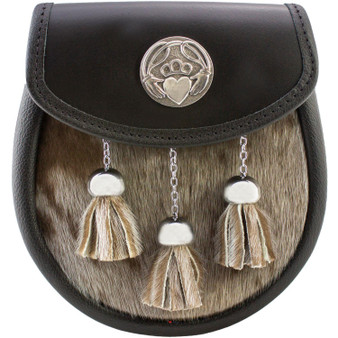 Semi Dress Sporran Fur Pewter Irish Claddagh Badge 2 Colours Scottish Made