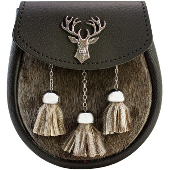 Semi Dress Sporran Pewter Badge Black Fur 3 Styles Scottish Made