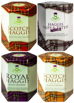 Scottish Haggis Selection 4 Pack: Original, with Venison, Neeps & Tatties Haggis Mix, and Scotch Whisky Flavour