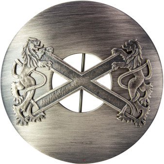 Plaid Brooch Saltire Scottish Flag Rampant Lion in Antique & Polished Finish