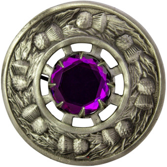 Scottish Fly Plaid Brooch Thistle Design Antique Finish with Various Stones