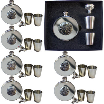 Sporran Hip Flask 5oz Funnel 2 Shot Glasses Included Polished Finish 7 Styles