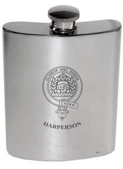 Harperson Family Crest 6oz Polished Pewter Kidney Flask